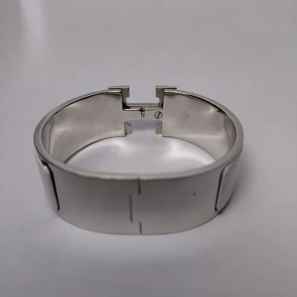 Hermes Clic Clac H Bracelet Blanc Silver White Enamel Bangle Size Small PM - Picture 9 of 16
